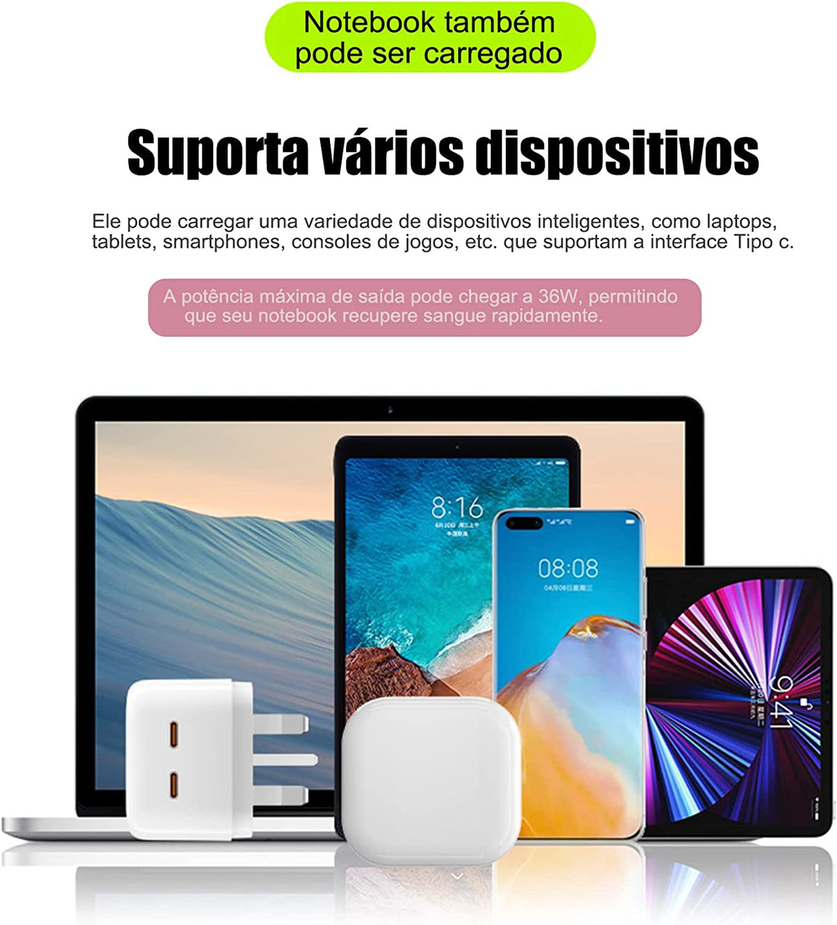 Carregador PD Duplo De 35W Adaptador Rápido De Viagem USB Tipo C Para Samsung iPad iPhone 11 12 13
