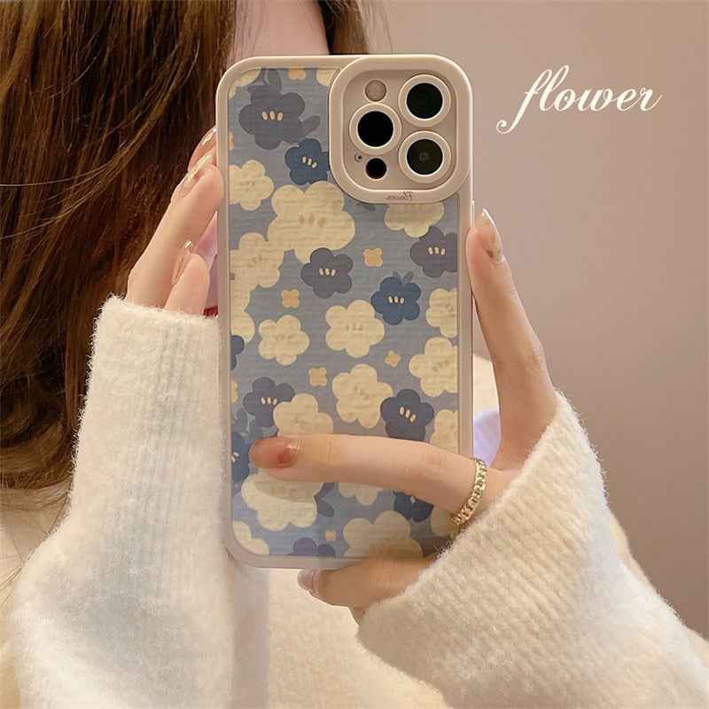 Capas com estampa de flores para iPhone Silicone de luxo