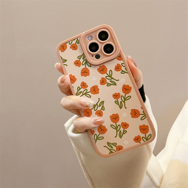Capas com estampa de flores para iPhone Silicone de luxo
