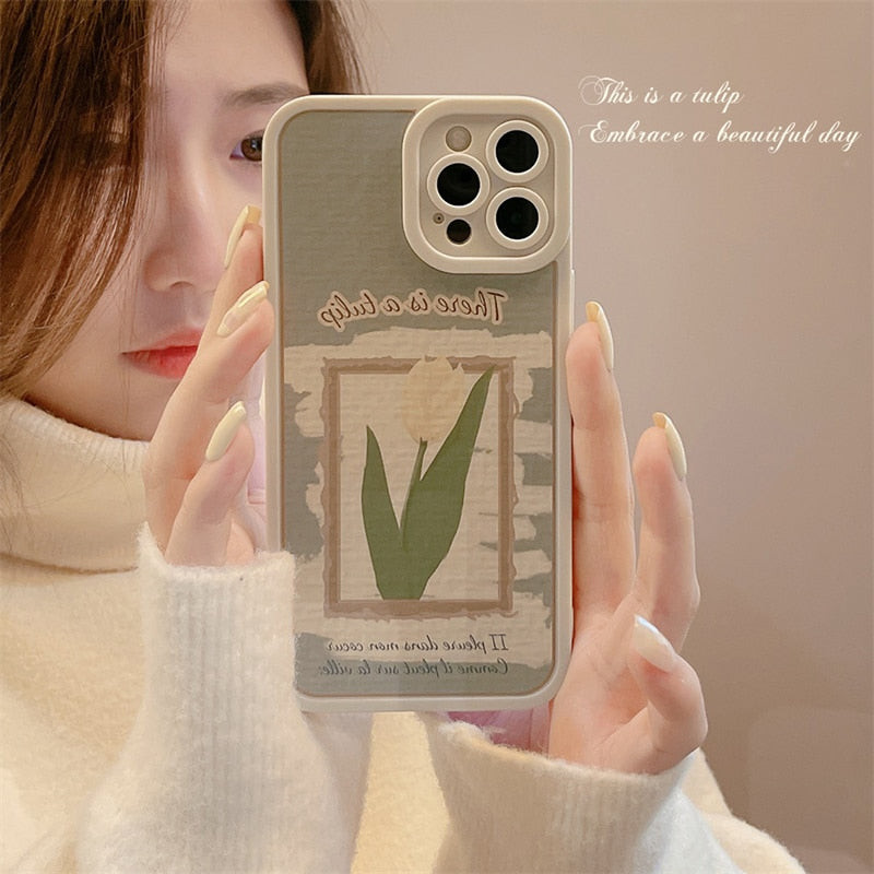 Capas com estampa de flores para iPhone Silicone de luxo