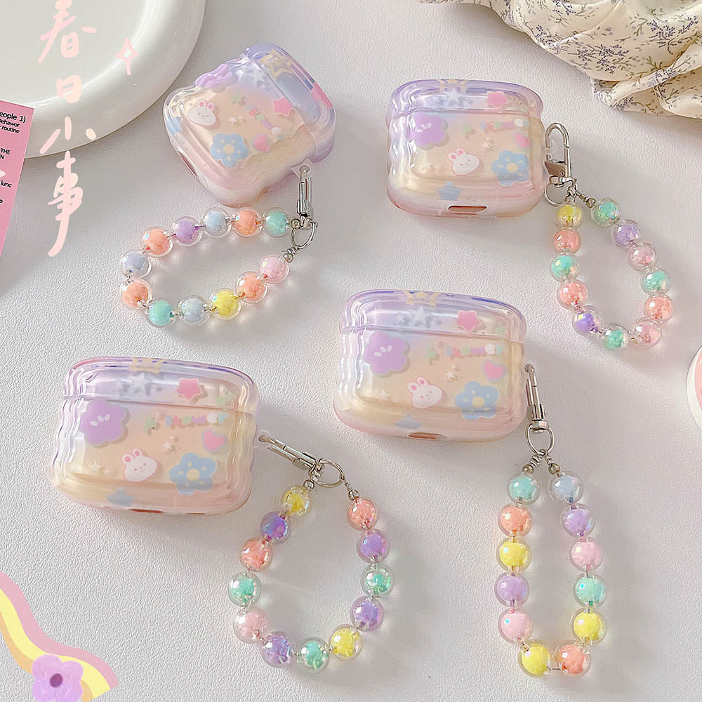 Estojo para fone de ouvido para AirPods 1 2 3 Pro 2 Fofo Gradiente Roxo Coelho Flores Tulipa Chaveiro Capa à prova de choque para Airpod 2 Soft Shell