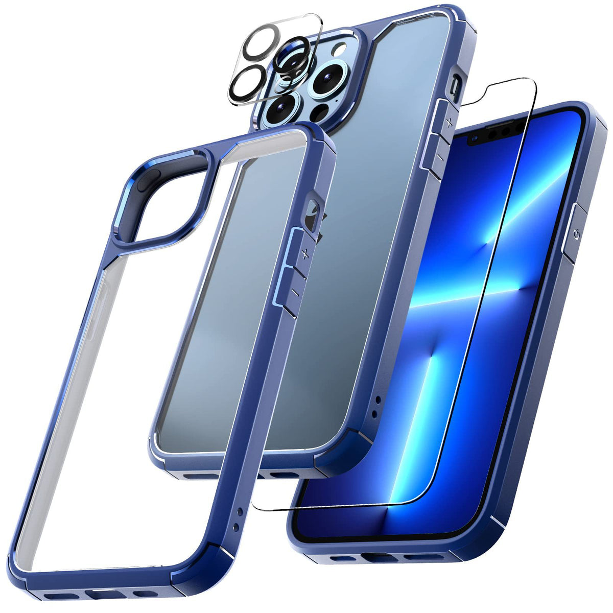 Tela e câmera de vidro temperado filme protetor, combinação transparente caso para iPhone 14, 13, Pro, Max, Mini