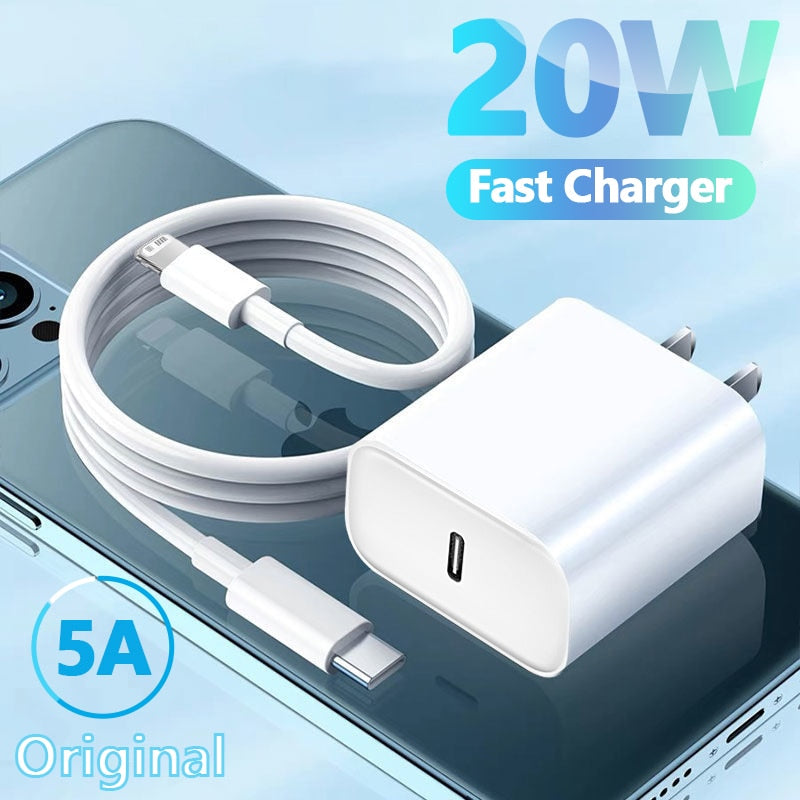 Carregador de telefone USB C original para iPhone 14 12 11 13 Por Max Mini XS 7 8 Plus Carregamento rápido para Apple Carregador rápido Tipo C Cabo